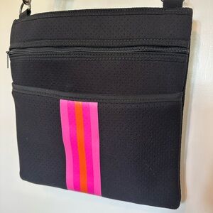 Haute Shore Neoprene Crossbody Bag w/ Pink and Orange Stripe & Two Strap Options